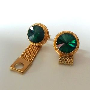 Vintage 1960s-1970s Wrap-around Gold Mesh Prong-Set Rivoli Stone Cufflinks